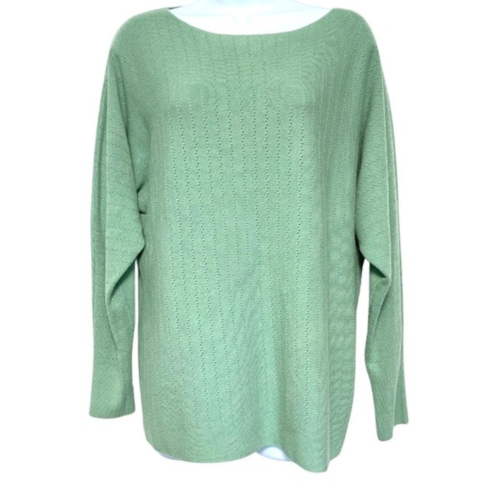 Vila Milano Sweater Pointelle Knit Pullover Womens Size L Soft Green Wool Blend